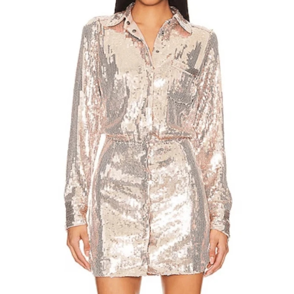 Free People Sophie Sequin mini dress champagne gold snap party Revolve XS NWT